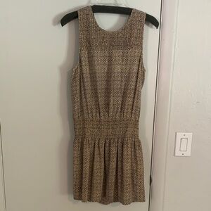 Joie Tan Patterned Sleeveless Smocked Waist Mini Dress